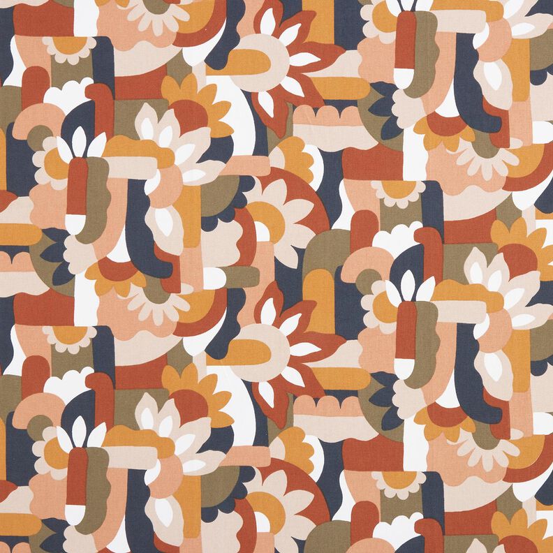 Tecido para decoração Meio linho Panamá Flores retro abstratas – branco/cobre,  image number 1