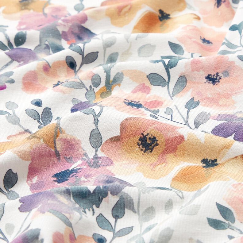 GOTS Jersey de algodão Aguarela Prado de flores Impressão Digital – marfim,  image number 2