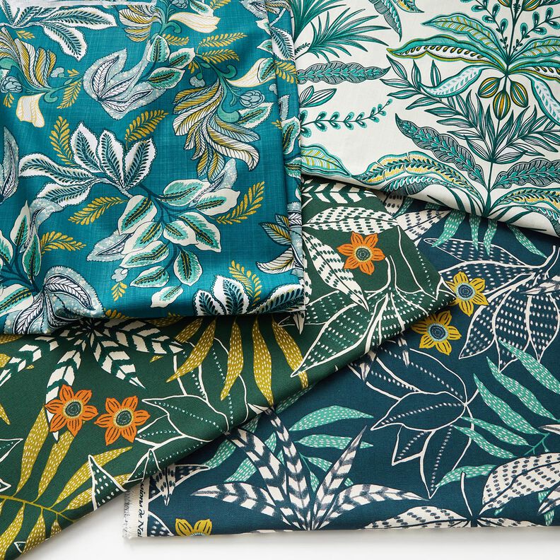Tecido para decoração Panamá Grinalda de plantas exóticas – marfim/verde escuro,  image number 5
