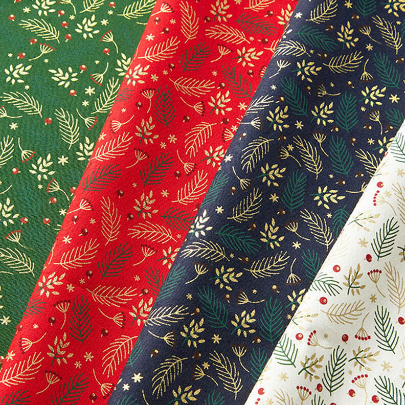 Tecido de algodão Popelina Ramos e bagas – azul-noite/dourado,  image number 5