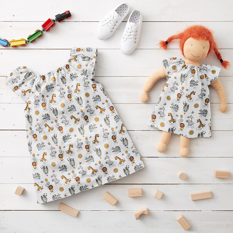 Popelina de algodão Animais bebés nas nuvens – branco,  image number 5