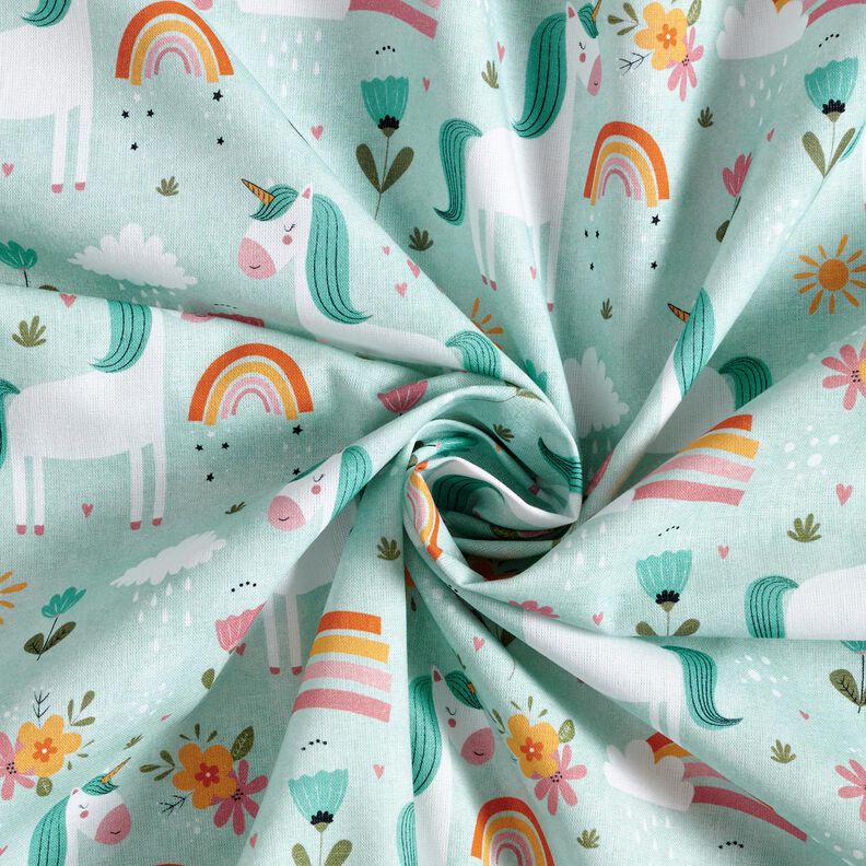 Popelina de algodão Unicórnio no mundo do arco-íris Impressão Digital – azul-gelo,  image number 3