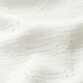 Musselina/ Tecido plissado duplo Bordado inglês Corações – branco sujo, 