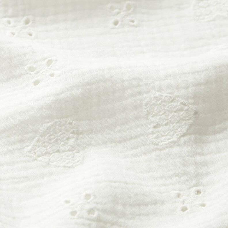 Musselina/ Tecido plissado duplo Bordado inglês Corações – branco sujo,  image number 2