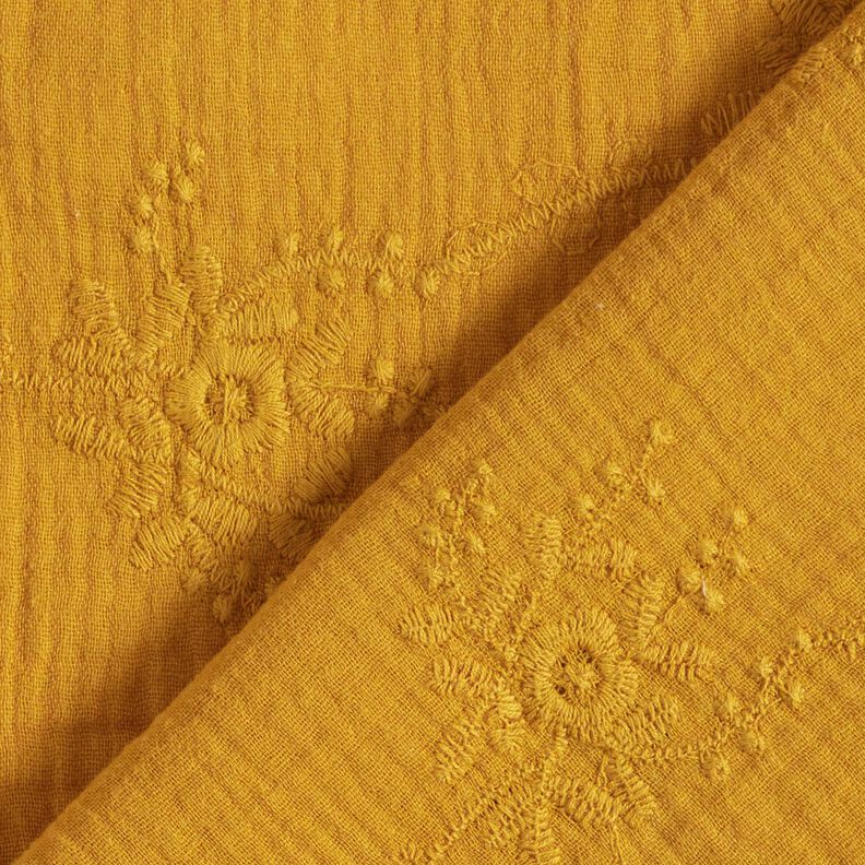 Musselina/ Tecido plissado duplo Gavinha floral Tom sobre tom – amarelo-caril,  image number 4