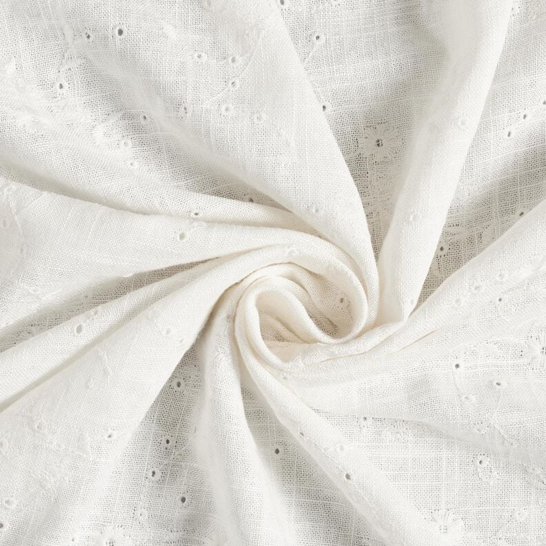 Mix de linho e viscose Bordado inglês Gavinhas florais – marfim,  image number 3