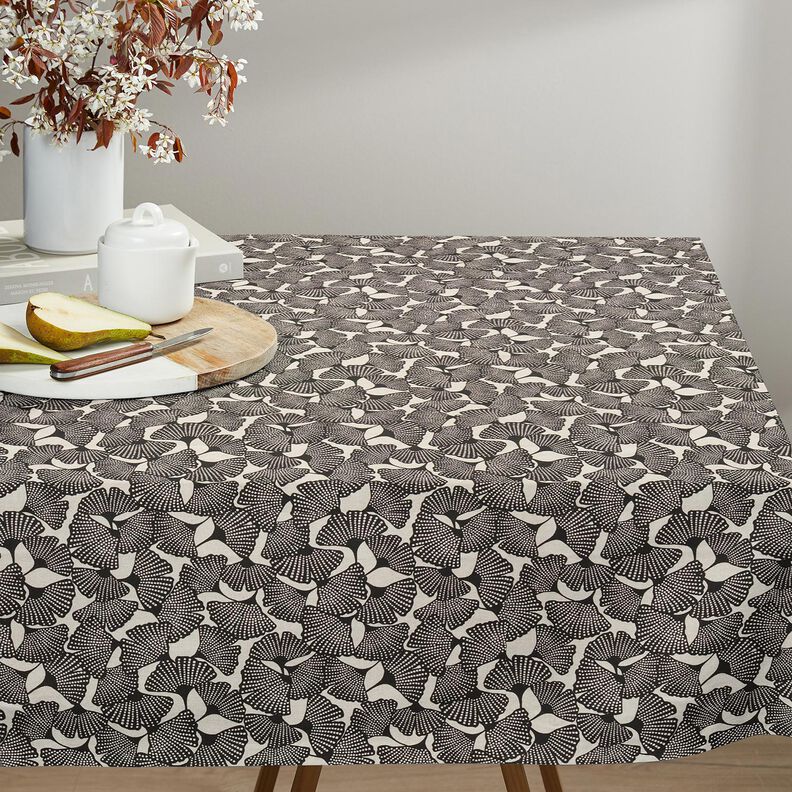 Tecido para decoração Meio linho Panamá Ginkgo manchado – preto/natural,  image number 8