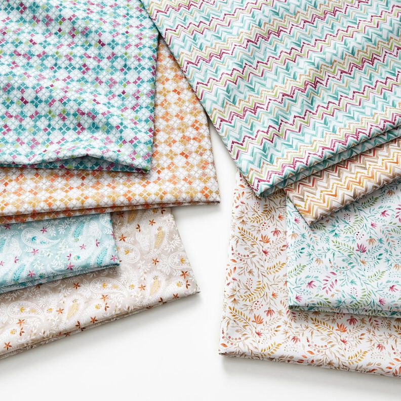 Popelina de algodão Padrão de azulejo oriental Impressão Digital – cinzento-névoa/cobre,  image number 5