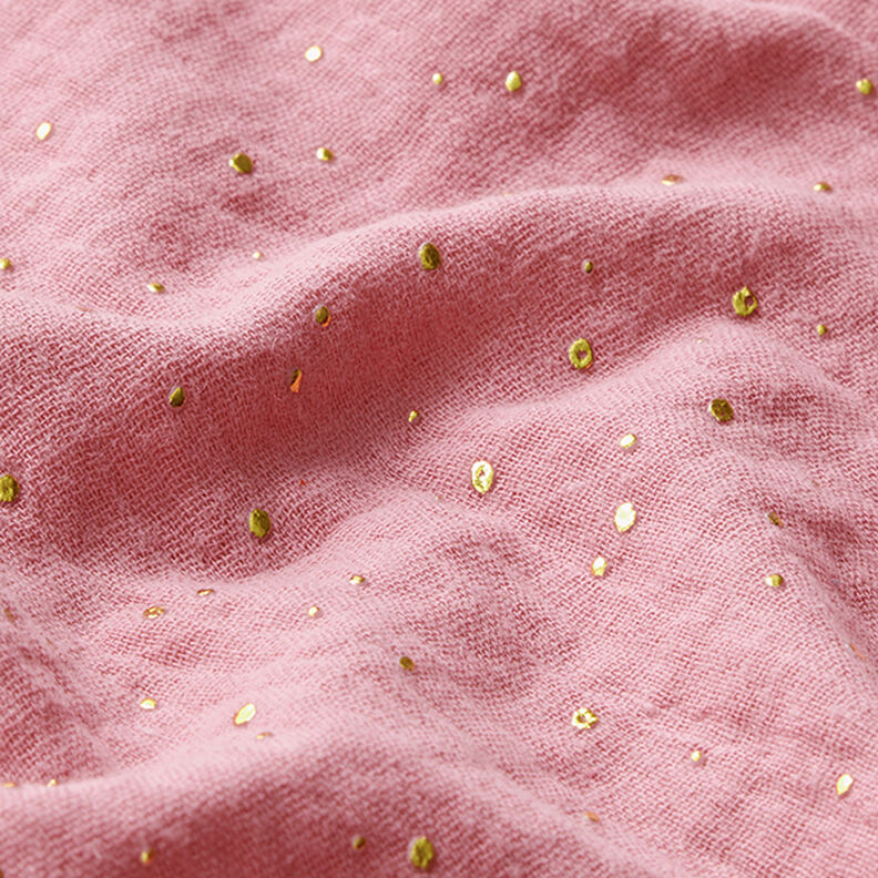 Algodão Musselina Sarapintas douradas espalhadas – rosa/dourado,  image number 2