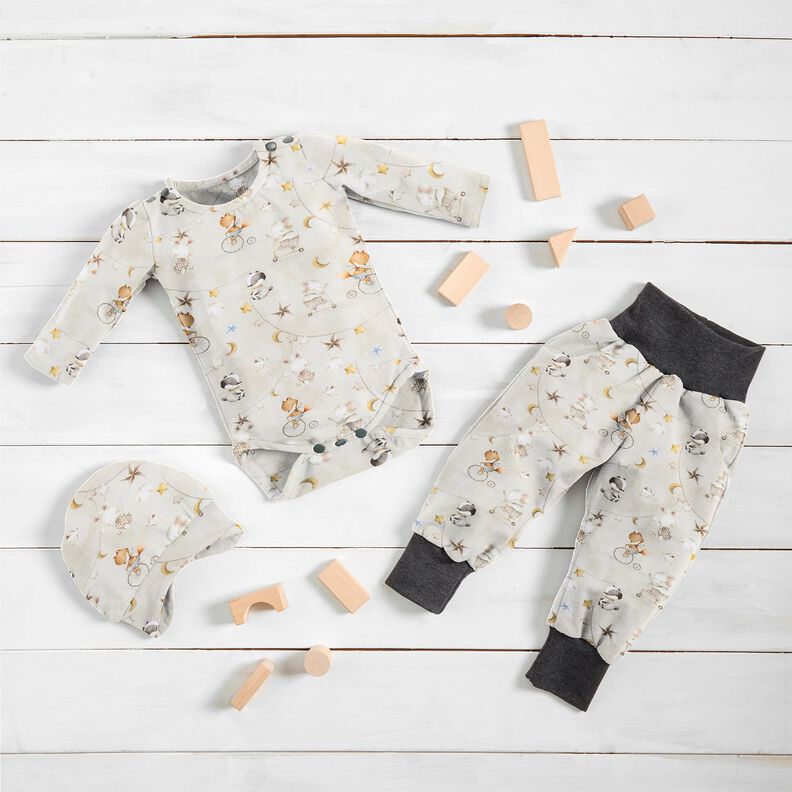 Jersey de algodão Animais bebé em viagem Impressão Digital – natural,  image number 5