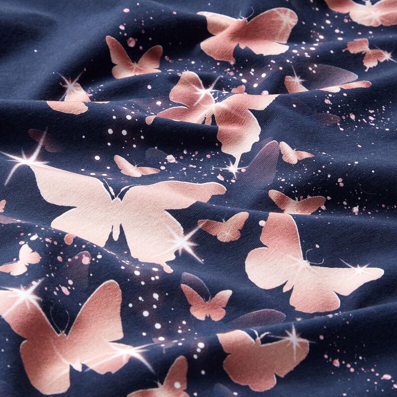 Jersey de algodão Borboletas brilhantes | Glitzerpüppi – azul-noite/rosa embaçado,  image number 8