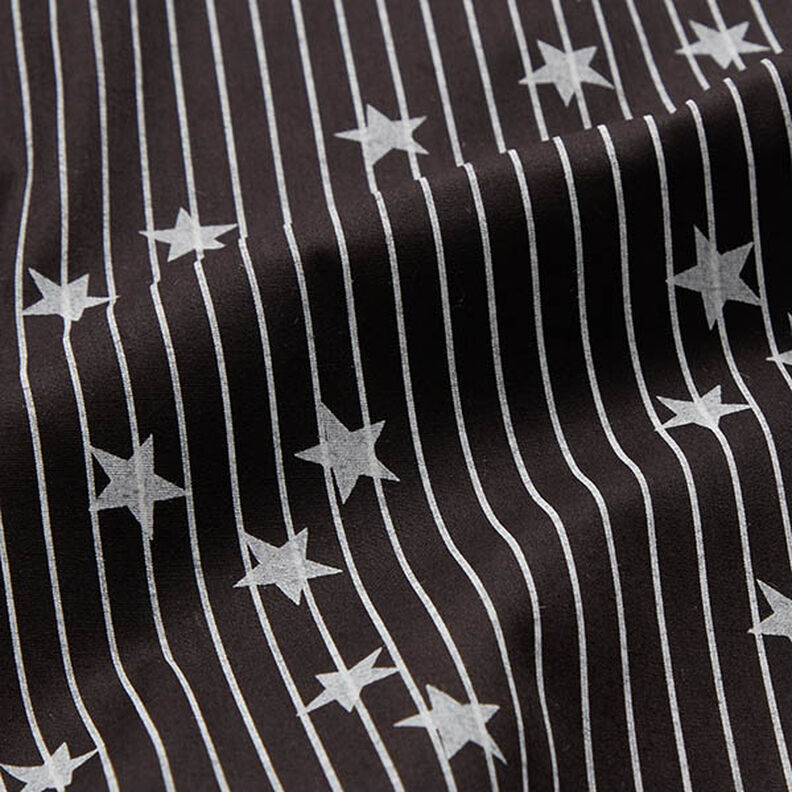 Popelina de algodão Riscas e estrelas – preto/branco,  image number 2