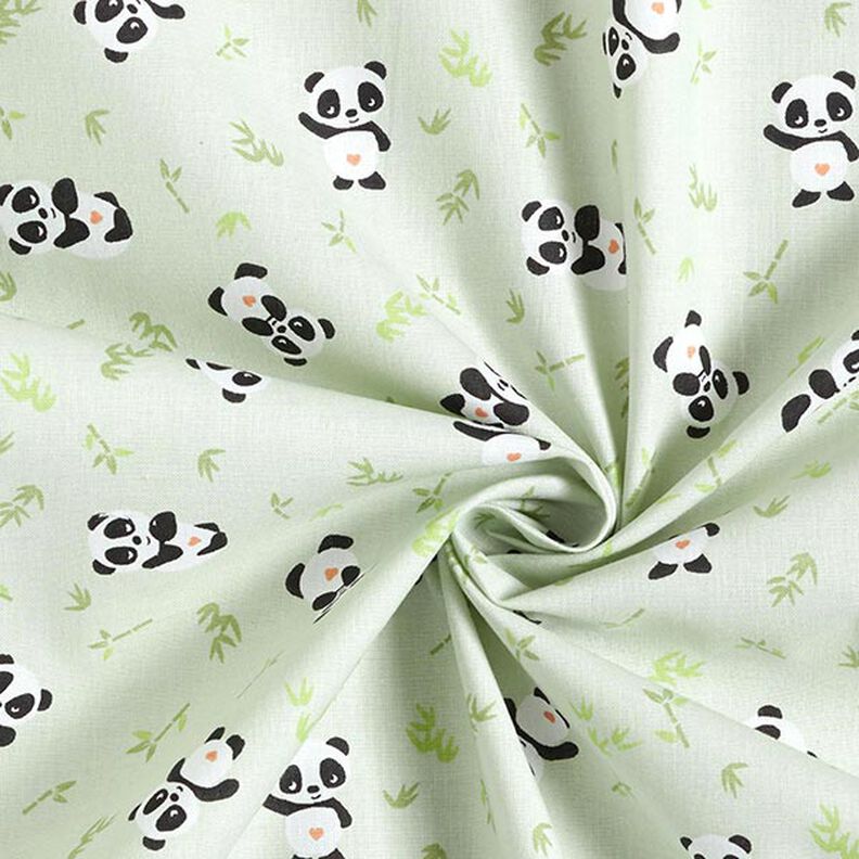 Tecido de algodão Cretone panda fofinho – verde,  image number 3