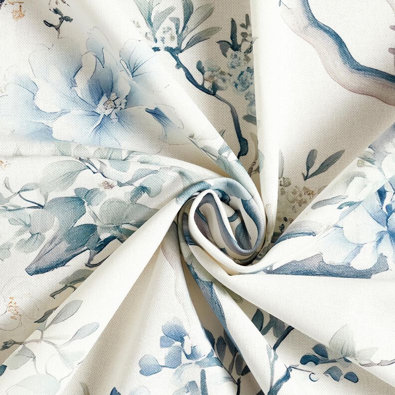 Tecido para decoração Meio linho Panamá Ramos pintados – branco/cinza claro,  image number 3