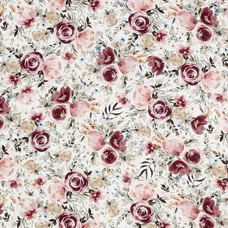 Musselina/ Tecido plissado duplo Rosas aguarela Impressão Digital – branco,  image number 1