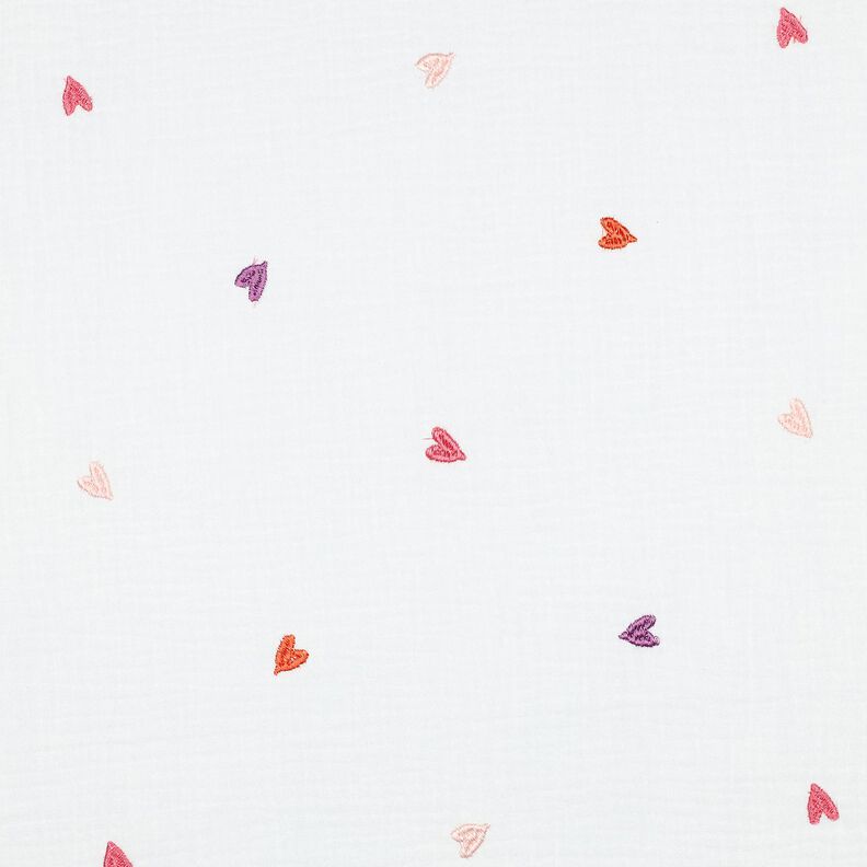 Musselina/ Tecido plissado duplo Corações bordados | Poppy Fabrics – branco/rosé,  image number 1
