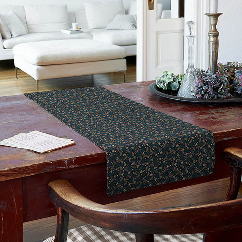 Tecido de algodão Popelina Ramos e bagas – azul-noite/dourado,  image number 7