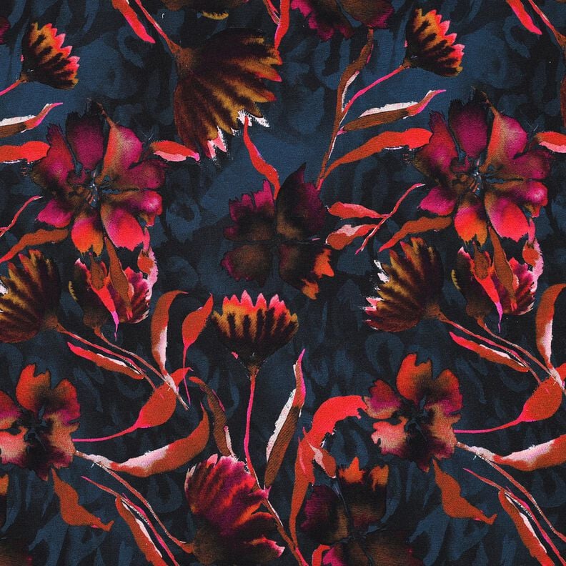 Jersey de algod&atilde;o Flores expressivas Impress&atilde;o Digital &ndash; azul-noite/uva,  image number 1