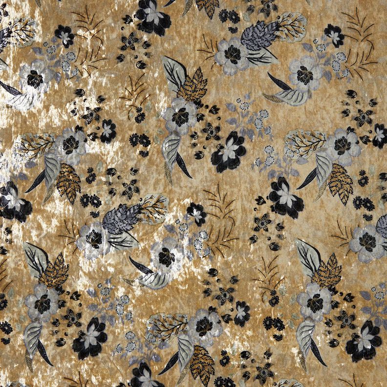 Veludo amarrotado Flores antigas – cinza claro/preto,  image number 1