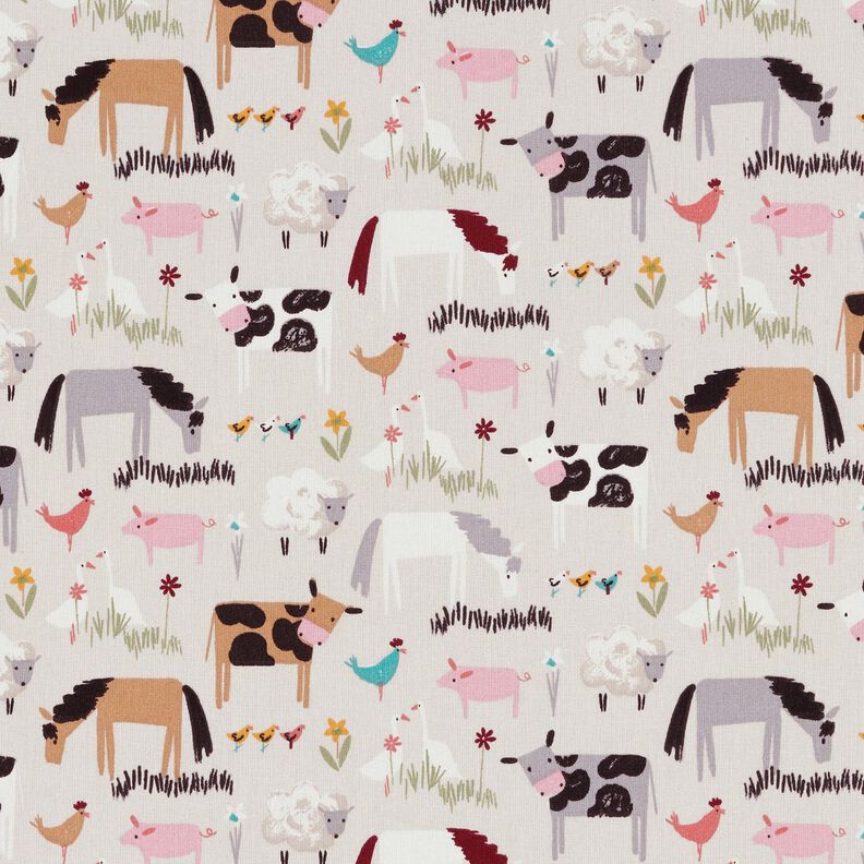 Tecido de algodão Cretone Animais da quinta – amêndoa,  image number 1