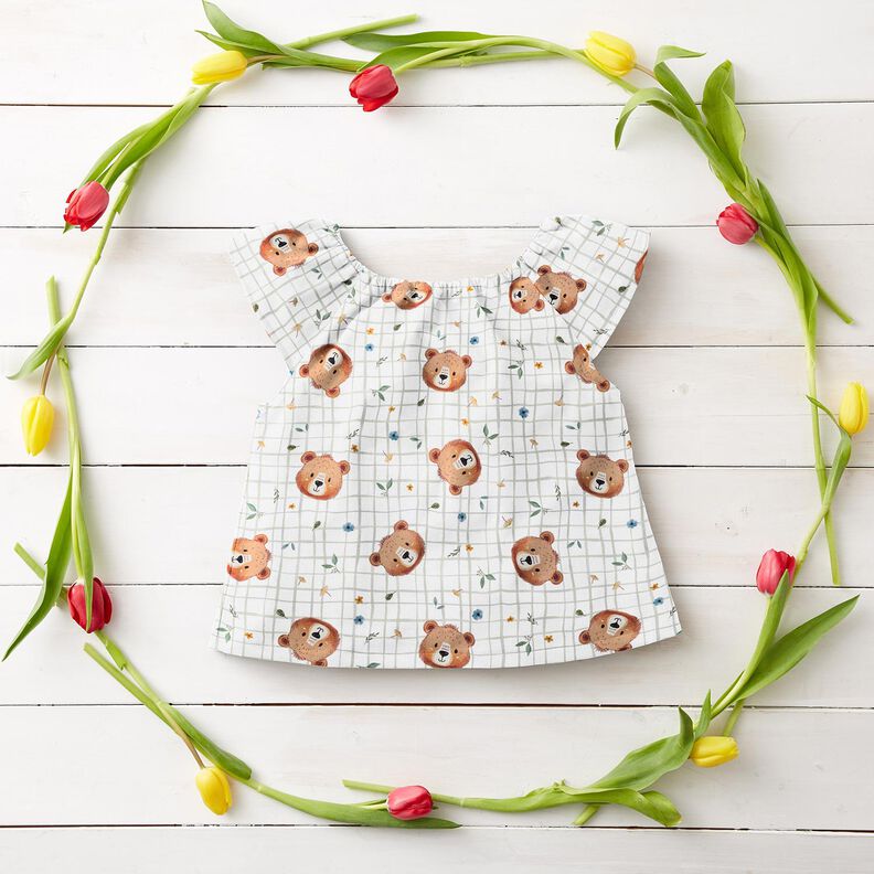 Popelina de algod&atilde;o Ursinhos de peluche em padr&atilde;o xadrez Impress&atilde;o Digital &ndash; branco/verde amarelado,  image number 6