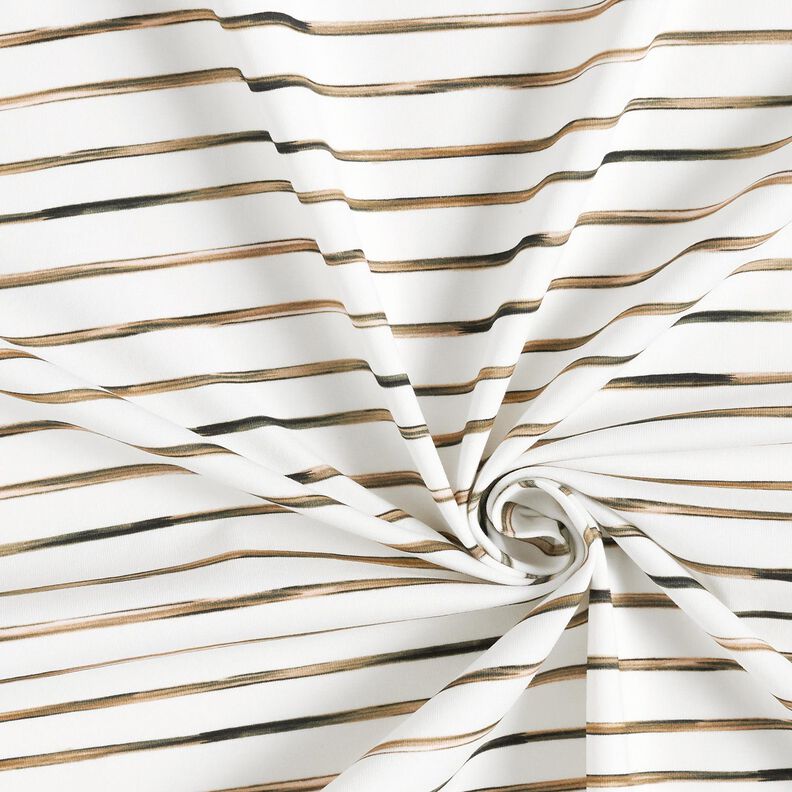 Jersey de algodão Riscas largas em aguarela Impressão Digital – marfim/castanho escuro,  image number 3