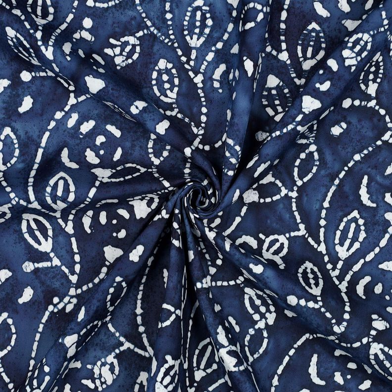 Viscose Voile Batik Ramos com folhas – índigo/branco,  image number 3