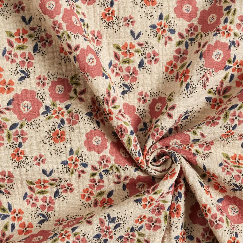 Musselina/ Tecido plissado duplo Mar de flores – taupe claro,  image number 3