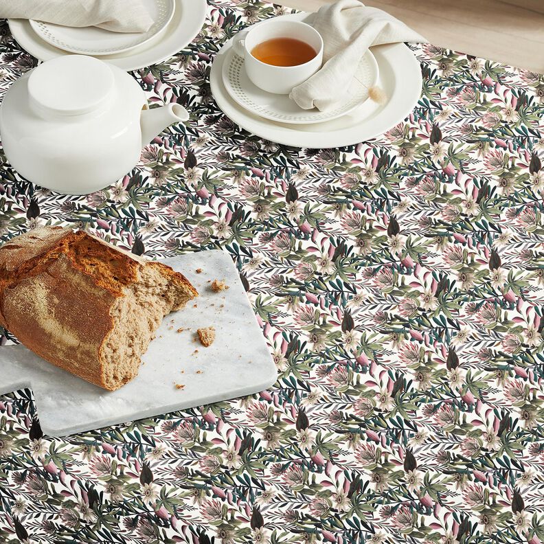 Tecido para decoração Lona Flores decorativas – marfim/pinheiro escuro,  image number 6