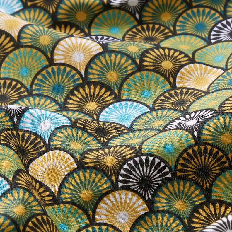 Tecido de algodão Cretone Leques redondos – azul petróleo,  image number 2