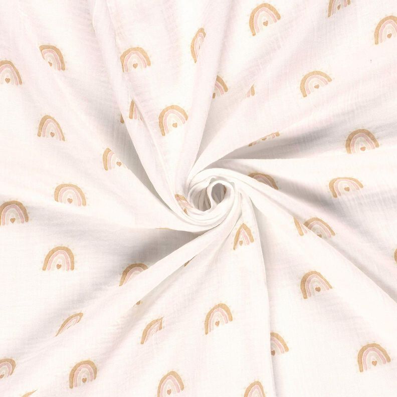 Musselina/ Tecido plissado duplo Aguarela Arco-íris Impressão Digital – marfim,  image number 3