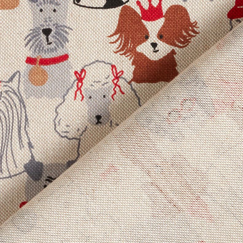 Tecido para decora&ccedil;&atilde;o Meio linho Panam&aacute; C&atilde;es elegantes &ndash; natural/cinzento,  image number 4