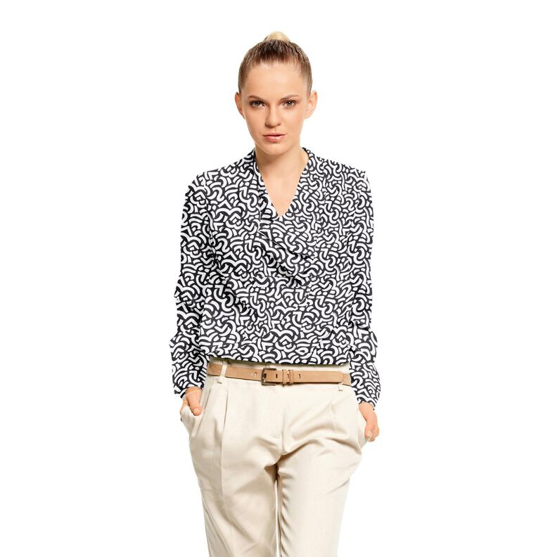 Tecido de viscose Linhas onduladas abstratas – preto/branco | Retalho 70cm,  image number 5