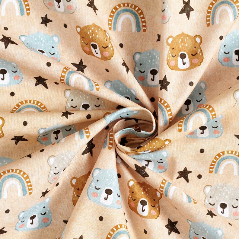Popelina de algodão Cabeças de urso e arco-íris Impressão Digital – bege,  image number 3