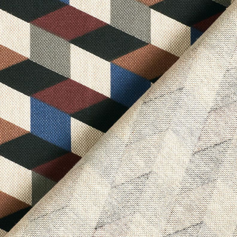 Tecido para decora&ccedil;&atilde;o Meio linho Panam&aacute; cubos minimalistas &ndash; natural/azul,  image number 4