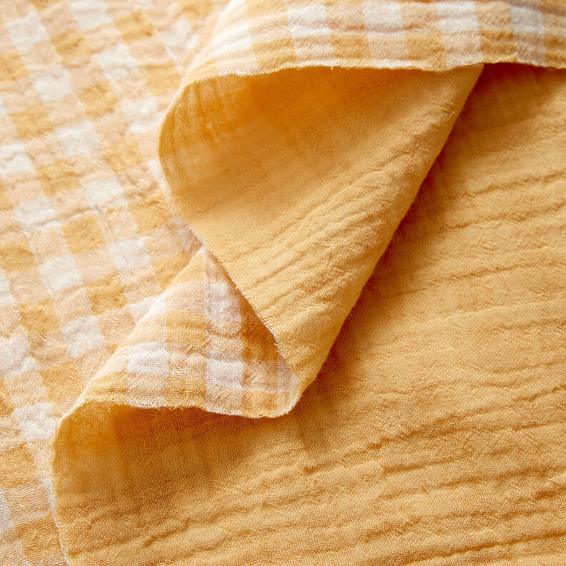 Musselina/ Tecido plissado duplo Xadrez Vichy com fio tingido – ouro velho/branco,  image number 2