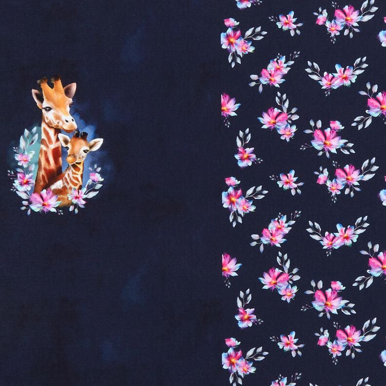 French Terry Sweat de verão Família de girafas Barra | Glitzerpüppi – azul-noite,  image number 1