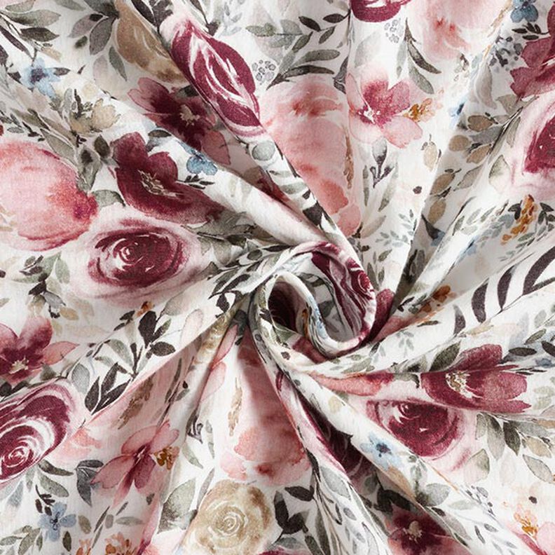 Musselina/ Tecido plissado duplo Rosas aguarela Impressão Digital – branco,  image number 4