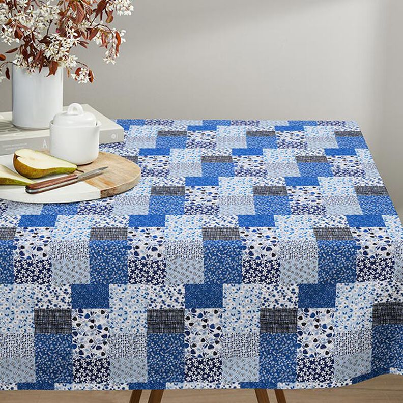 Tecido de algodão Cretone Look patchwork – branco/azul,  image number 5