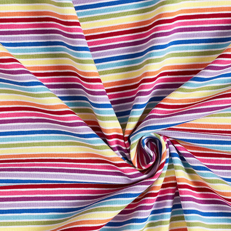 Jersey de algodão Riscas horizontais Arco-íris – branco/mistura de cores,  image number 3