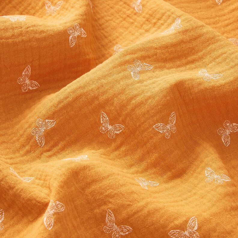 Musselina/ Tecido plissado duplo Borboletas delicadas – amarelo-caril,  image number 2