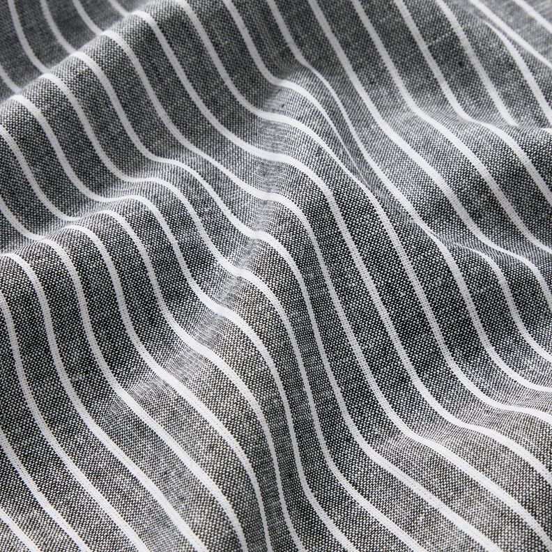 Mistura de linho e algodão Riscas largas – preto/branco,  image number 2