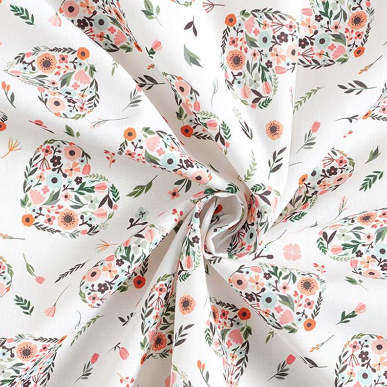 Tecido de algodão Percal Flores em corações – branco/rosa,  image number 3