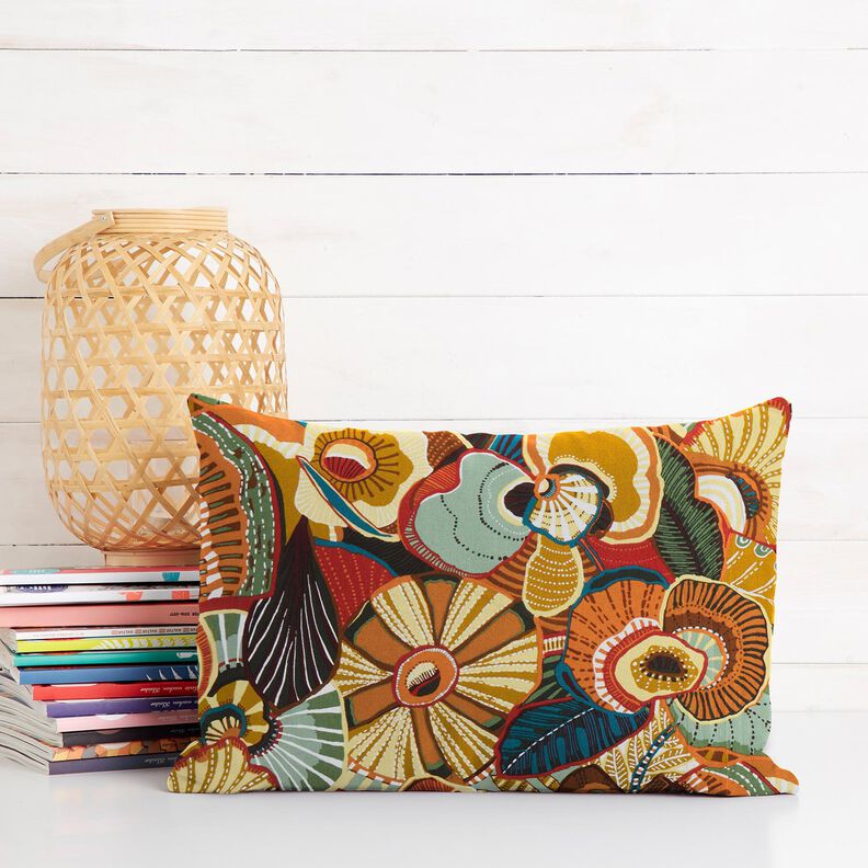 Tecido de algod&atilde;o Cretone Flores folcl&oacute;ricas &ndash; carmin/azul petr&oacute;leo,  image number 6