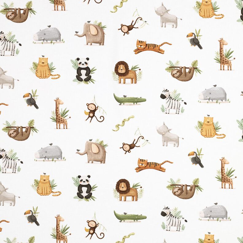GOTS Jersey de algodão Animais fofos da estepe Impressão Digital | Poppy Fabrics – branco/oliva,  image number 1