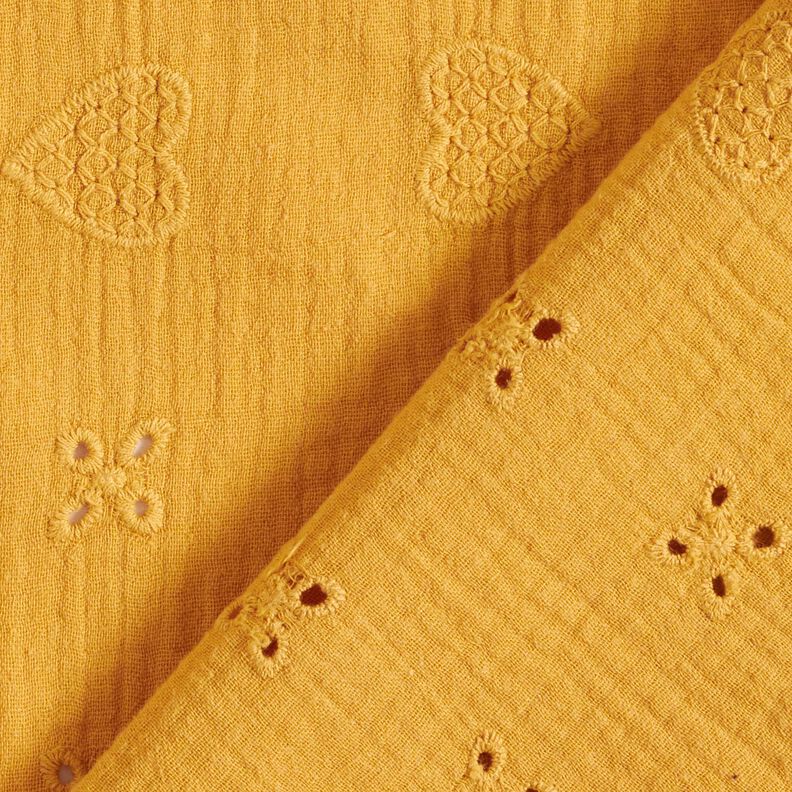 Musselina/ Tecido plissado duplo Bordado inglês Corações – amarelo-caril,  image number 4