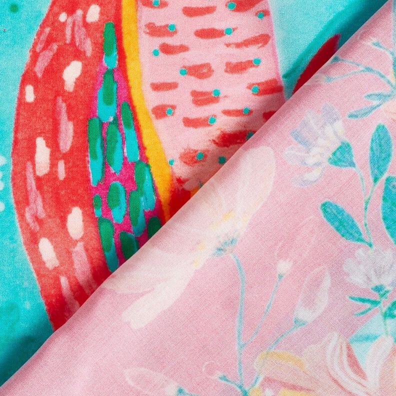 Moda de praia Pareo com painel Pavões e flores – azul marinho/rosa intenso,  image number 5