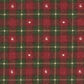 Tecido para decoração Meio linho Panamá Xadrez com corações – vermelho escuro/pinheiro escuro, 