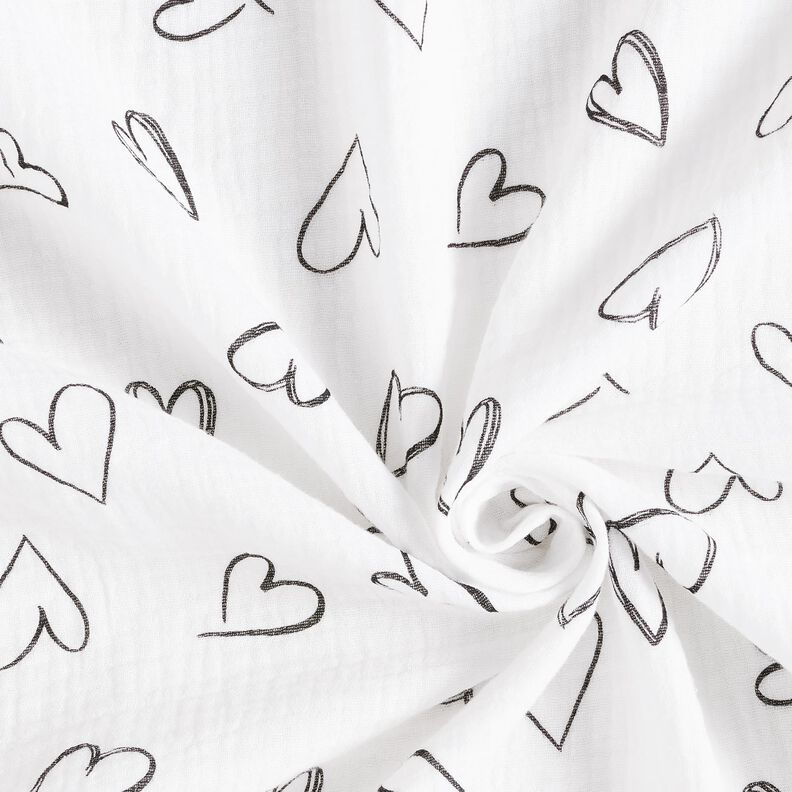 Musselina/ Tecido plissado duplo Rabisco Corações – marfim,  image number 3
