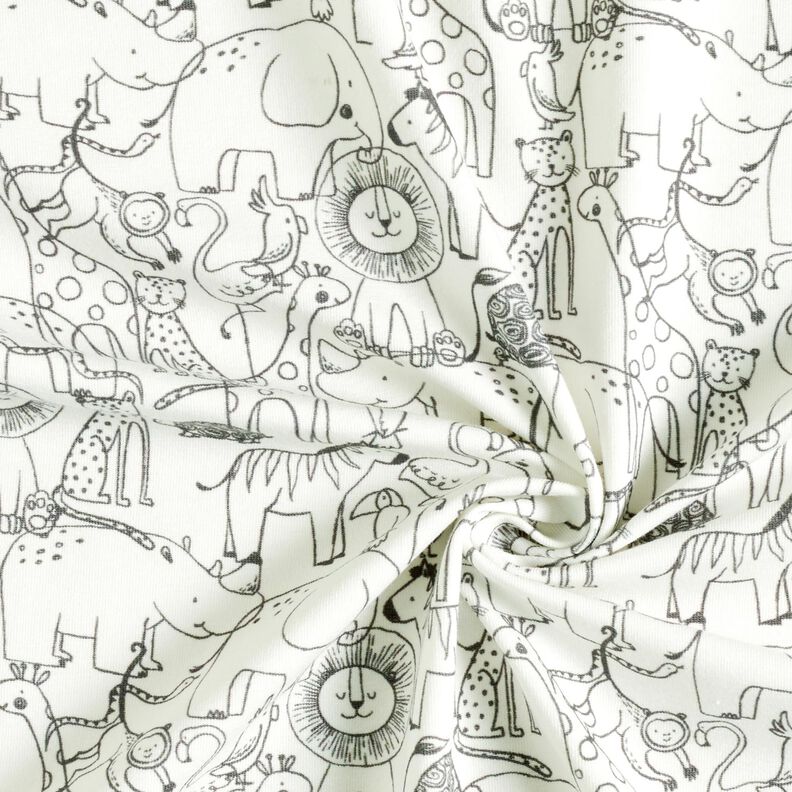 Jersey de algodão Animais da selva agitados – branco sujo,  image number 3